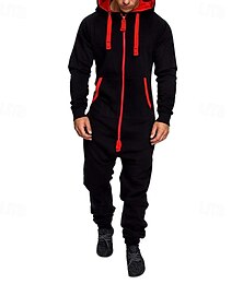 abordables -Hombre Tracksuit Mono Full Zip Una Sola Pieza Casual Otoño Manga Larga Mantiene abrigado Suave Aptitud física Entrenamiento de gimnasio Corriendo Ropa de deporte Ropa de Deporte Bloque de color Gris