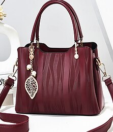 economico -borsa da donna bordeaux con motivo in rilievo e ciondolo a forma di foglia di perla – elegante borsa a tracolla e tote per l'ufficio, tutti i giorni e la sera