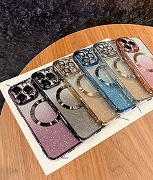 halpa -puhelin Etui Käyttötarkoitus iPhone 16 15 14 Pro Max Plus iPhone 13 12 Pro Max Takakuori Magneetti Tukee langatonta latausta Bling Glitter Shiny Retro TPU Pinnoitus PC