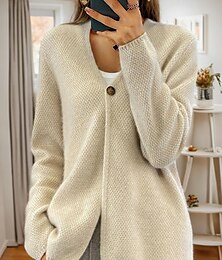 abordables -pull femme cardigan pull veste col v tricot bouton tricoté printemps automne maison quotidien week-end élégant quotidien doux manches longues couleur pure camel beige