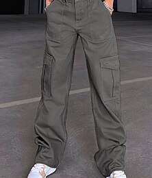 economico -Per donna Pantaloni cargo Di tendenza Streetwear Lunghezza intera Vita alta Liscio Multi tasca comodo Morbido Comodo Media elasticità Esterno Strada Nero Cachi Grigio Primavera & Autunno Standard