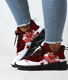 economico -scarpe da ginnastica sportive da donna a tema natalizio - design festoso rosso e bianco, leggere e traspiranti, perfette per le feste e l'abbigliamento casual