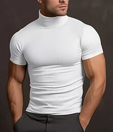 halpa -Miesten T-paita Turtleneck paita Lyhythihainen Poolokaulus Kesä Kevät Tavallinen Muoti Vapaa-aika Mukava Crewneck Loma Katu Pyhäpäivä Tumman ruskea Tumman harmaa Musta Top T-paita miehille