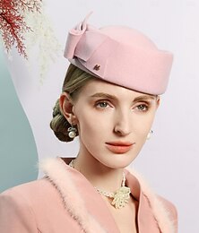 billige -hatter 100% ull beret lue fedorahatt bryllup cocktail elegant bryllup med sløyfe hodeplagg i ren farge hodeplagg