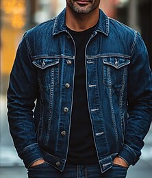 economico -Per uomo Giacca di jeans Casual / quotidiano Antivento Classico Jeans Primavera & Autunno Autunno inverno Tinta unita / tinta unita Informale Bavero Standard Nero Blu scuro Azzurro Giacca