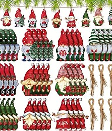 ieftine -Set de 30 de bucăți de ornamente din lemn de gnomi de epocă - figurine de spiriduș de Crăciun și Moș Crăciun realizate manual, meșteșuguri agățate din lemn pentru pomul de Crăciun, decor de petrecere