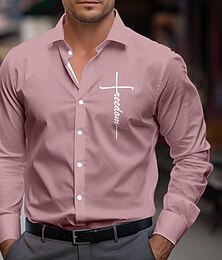 billiga -Herr Skjorta Knapp upp skjorta Jesus Festkvällskläder Företag Ljusblå Svartgrå Vit Rodnande Rosa Långärmad Tröjkrage Höst Vinter Kläder Knappen uppåt