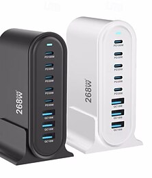 Недорогие -268 Вт многопортовое зарядное устройство USB C быстрое зарядное устройство 8-портовая зарядная станция концентратор быстрое компактное зарядное устройство GAN адаптер питания