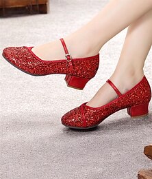 abordables -chaussures de danse Mary Jane à paillettes dorées pour femmes – chaussures de salon à talon bas pour événements spéciaux et spectacles