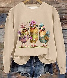 baratos -Pulôver feminino poliéster animal casual estampa casual moletom com capuz manga comprida microelástico outono inverno confortável respirável tecido macio