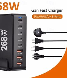 abordables -Cargador de escritorio gan de 268 W, cargador usb tipo c pd de 8 puertos, carga rápida 3.0, cargador rápido usb tipo c, cargador usb móvil