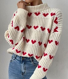 abordables -Femme Pull Chandail Pull Décontractées Flexible Cœur A côtes Col Roulé Tricoté manche longue Hauts réguliers Tricoter Extérieur du quotidien Fin de semaine Beige Automne Hiver