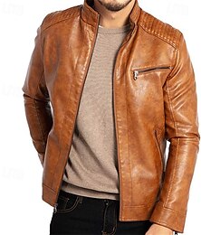 baratos -Homens Blusão de couro falso Jaqueta de Transição Jaqueta de motociclista Jaqueta de couro vintage Férias Diário A Prova de Vento Manter Quente Bolsos Outono & inverno Tecido Moda Clássico Colarinho