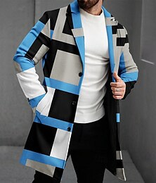 abordables -Hombre Geométrico Abrigo de invierno Chaqueta de lana Sobretodo Térmico Cómodo Casual Ropa de fiesta de noche Ropa Cotidiana Botones Impresión 3D Bolsillo delantero Invierno Cuello Vuelto Manga Larga