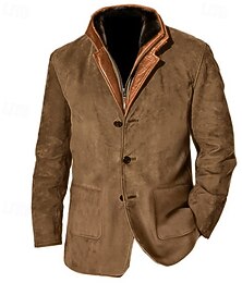 economico -Per uomo Antivento Giacca in finta pelle scamosciata Giacca in pelle western Giornaliero Da mare Tenere al caldo Colletto in pile Nessuna fodera in pile Autunno inverno Liscio Di tendenza Streetwear