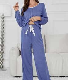 billiga -pyjamasset för kvinnor ren färg avslappnad komfort hem daglig komfort varm v-ringad långärmad t-shirt t-shirt byxa elastisk midja höst vinter hemkläder
