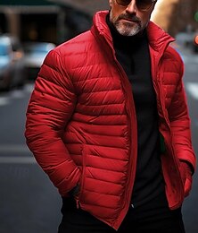 お買い得  -男性用 冬物コート パフジャケット キルティングジャケット トランジションジャケット ポケット コットン ポケット バケーション デイリーウェア デート レギュラー ファッション カジュアル 快適 保温 秋冬 単色/無地 ブラック レッド ネイビーブルー ロイヤルブルー パファージャケット
