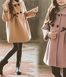 economico -Bambino Da ragazza Cappotto di lana Manica lunga Rosa Cachi Tinta unica Pulsante Autunno Inverno Di tendenza Scuola 3-7 anni
