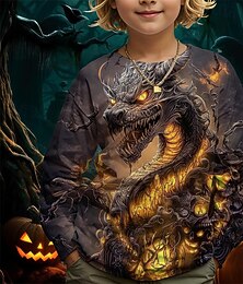 billiga -Pojkar 3D Grafisk Drake T-shirt Långärmad Vår Höst Mode Grundläggande Barn 4-12 år Rund hals Utomhus Ledigt Dagligen Normal