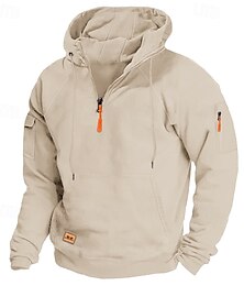abordables -Homme Sweat à capuche Sweat à capuche quart zippé Noir Rouge bleu marine Bleu Roi Kaki Capuche Plein Poche Sport & Loisir du quotidien Vacances Vêtement de rue Frais Décontractées Hiver Printemps