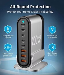 preiswerte -200 W Gan Galliumnitrid PD Ladegerät 5c3a Aluminiumlegierung Desktop-Ständeradapter 200 W Multifunktionsladegerät