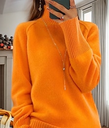 abordables -pull femme pull pull col roulé tricot manches raglan printemps automne maison quotidien vacances quotidien décontracté doux manches longues couleur pure blanc vert clair