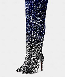 abordables -Botas por encima de la rodilla con lentejuelas negras y rojas para mujer: botas de fiesta con tacón de aguja sexy para declaraciones de moda audaces