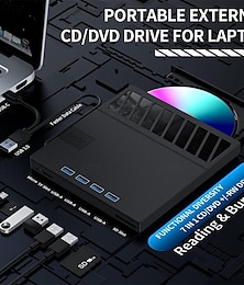 economico -masterizzatore cd/dvd portatile ultrasottile usb 7 in 1 compatibile con lettore dvd esterno per laptop