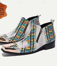 economico -Stivaletti alla caviglia in pelle esotica con motivo a serpente – Pelle di vitello premium dichiarazione di moda multicolore con punte dorate e chiusura con cerniera laterale