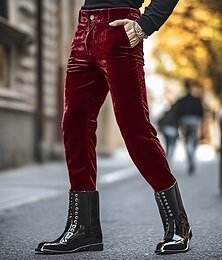 preiswerte -Herren Anzughosen Eng Hose Hosen Freizeithose Samthose Tasche Glatt Komfort Weich In voller Länge Party Täglich Klub Modisch Strassenmode Schwarz Rote