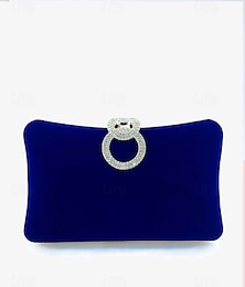 economico -elegante pochette da donna in velluto blu con manico ad anello in strass - borsa da sera perfetta per matrimoni, feste ed eventi formali