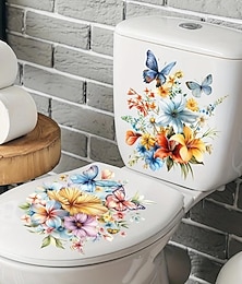 preiswerte -PVC-Blumen-Schmetterlings-Toilettendeckel-Dekorationsaufkleber für Toilettentanks, wasserfeste, selbstklebende, entfernbare Badezimmer-Wandaufkleber, moderne Wohndekoration