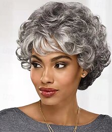 economico -Parrucche sintetiche Riccio Taglio asimmetrico Parrucca Corto Nero Grigio Capelli sintetici Per donna Disegni alla moda Soffice Naturale Nero Grigio