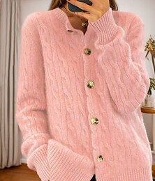 economico -maglione rosa da donna San Valentino cardigan maglione giacca girocollo maglia a trecce bottone lavorato a maglia primavera autunno quotidiano vintage quotidiano morbido manica lunga colore puro