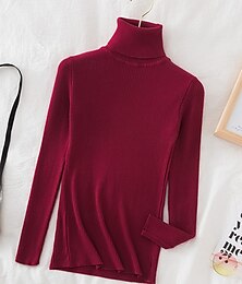 economico -Per donna Felpa Pullover Maglione Informale Morbido Colore puro A coste A collo alto Lavorato a maglia Manica lunga Top regolari Maglia Esterno Giornaliero Fine settimana Bianco Vino Autunno Inverno