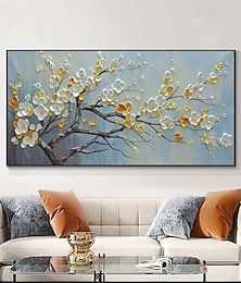preiswerte -handgemaltes 3D-Blumenölgemälde auf Leinwand, weiße Kirschblüte, große Wandkunst, Palettenmessermalerei, strukturiertes Acrylgemälde, handgemachte Kunst, kein Rahmen