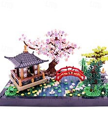 abordables -Ensemble de micro-blocs de construction, architecture de jardin zen chinois et bonsaï en fleurs de cerisier, jouets de construction pour adultes, modèle de maison sakura japonaise, mini-briques