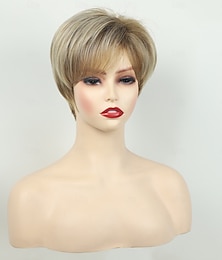 levne -krátké blond paruky pro ženy bob paruka přírodní rovná paruka boční část vlasů pro každodenní párty cosplay