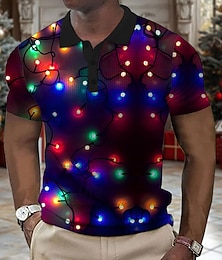 abordables -polo de Noël pour homme, lanternes lumineuses 3D, style décontracté, gaufré, manches courtes, soirée, vêtements de tous les jours, vacances, printemps, automne, hiver, bouton, col imprimé 3D,