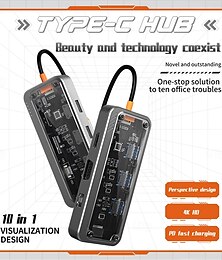 Недорогие -8/10 в 1 usb c концентратор 4k30hz док-станция тип c к hdmi-совместимый rj45 ethernet PD100W для ПК