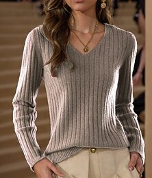 abordables -pull femme pull pull col v tricot tricoté printemps automne quotidien vacances quotidien doux manches longues couleur pure noir blanc