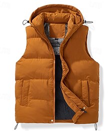 billiga -Herr Pufferväst Hoodie väst Gilet Quiltad väst Dagligen Datum Semester Mode Ledigt Höst vinter Ficka Polyester Håller värmen Bekväm Ensfärgat Dragkedja Huva Normal Svart Brun Armégrön Beige Väst