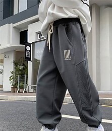 billiga -Barn Pojkar Joggingbyxor Byxor Ficka Ensfärgat Andningsfunktion Mjukt Komfort Byxor Träning Sport Dagligen Svart Grå Mid midja