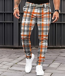 preiswerte -Herren Plaid Anzughosen Mittlere Taillenlinie Business-Casual Formal Outdoor Alltagskleidung Zip Tasche Sommer Frühling Herbst 3D-Druck Orange