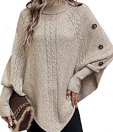 economico -Per donna Felpa Pullover Maglione Informale Morbido Colore puro A coste A collo alto Bottoni Lavorato a maglia Manica a pipistrello Manica lunga Top regolari Maglia Esterno Giornaliero Fine settimana
