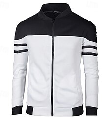 economico -Per uomo Giacca Leggera Giacca Casual Vacanza Quotidiano Caldo Tasca Autunno Inverno Blocco di colori Moda Classico Colletto Mao Regolare Bianco Vino Blu marino Blu Giacca