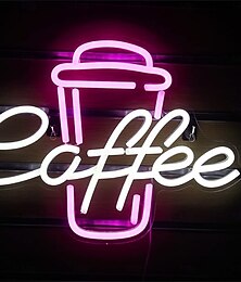 abordables -enseigne au néon café - rose &néon LED blanc pour café, bar, restaurant, décoration murale alimentée par USB pour chambre, pub, fête d'anniversaire