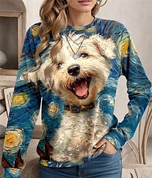 levne -dámská mikina polyester pes pouliční denní nošení potisk ležérní posádka krk dlouhý rukáv mikroelastický podzimní zimní komfort prodyšná měkká tkanina
