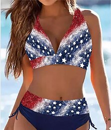 abordables -Femme Maillots de Bain Bikinis Maillot de bain Vacances Drapeau Rayé Sans Bretelles Maillots de bain
