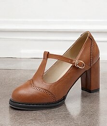 baratos -sapatos femininos vintage mary jane marrom salto bloco com tira em T – estilo retrô clássico para uso diário e no escritório